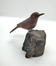 Vintage John Cowden Woodcarving Hand Carved Bird Wren / Finch on Wood Base picture