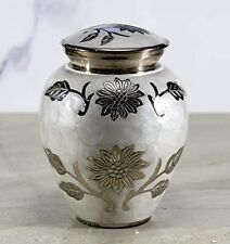 eSplanade Brass Cremation Urn Floral Engraved WhiteSilver 6 Medium Size Funeral picture