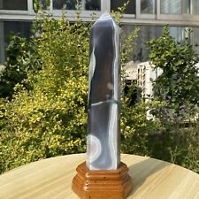 1290g Natural Agate Quartz HealingCrystal Tower Obelisk Point Banding Chalcedony picture