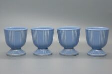 Four (4) Vintage Hankscraft Blue Ceramic Egg Cups - Ribbed #800 picture