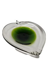 Art Deco Green / Clear Glass Apple Shaped Ashtray Trinket Dish 8-3/4