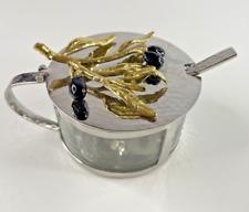 Michael Aram Olive Branch Stainless Brass & Glass Condiment Container w Spoon picture