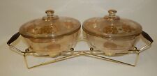 Vtg Georges Briard Gold Birds Sonata 2-Qt Fire King Casseroles w/ Chafing Stand picture