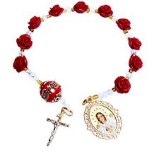 Maria Rosa Mistica Mystic Rose Chaplet Pocket Rosary Rose Beads Gold Overlay picture