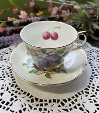 Regency Bone China England Plum Grape Fruit Berries Teacup & Saucer Granny Core picture