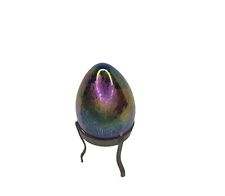 Iridescent Studio Art Glass Egg on Stand, Paperweight picture