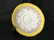 COLLINGWOODS BONE CHINA ENGLAND SAUCER VINTAGE YELLOW BAND GOLD TRIM BROWN FLORA picture