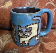 Design By Mara Mexico Cat Mug Art Pottery Signed Large Coffee Cup Blue 3 Cats picture