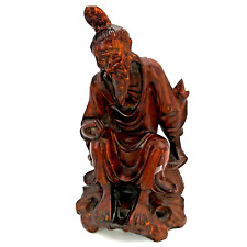 Vintage solid wood Asian Chinese elder man sitting Sculpture figurine 6