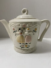 Vintage 1940's Porcelier Vitreous China Embossed Dutch Boy & Girl Teapot 9” picture