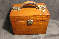 SOLID OLD WOODEN INSTRUMENT BOX locking with key & sturdy Leather Handle picture
