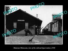 OLD LARGE HISTORIC PHOTO OF MATAWAN MINNESOTA THE RAILROAD DEPOT STATION c1950 picture