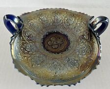 Fenton Persian Medallion Blue Carnival Glass Bob Bon Dish 7” Handled Bowl picture