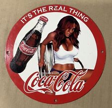 IT S THE REAL THING COCA COLA COOL DRINK AD PINUP GAS OIL  PORCELAIN ENAMEL SIGN picture