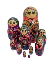 Russian Nesting Dolls Colorful in Reds Pink, and Purple - Set of 10 -19 Pieces picture