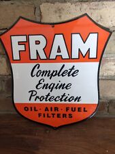 VINTAGE FRAM OIL-AIR-FUEL FILTERS PORCELAIN ADVERTISING DIE CUT SIGN 12