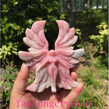 4.7in Natural Pink opal Hand Carved Angel Skull Quartz Crystal healing 1pcs picture