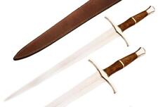 SUPERB CUSTOM HANDMADE 30'' HIGH CARBON STEEL SURVIVAL SWORD WITH LEATHER SHEATH picture