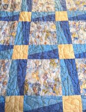Quilt Fairies Blue Yellow Glitter Handmade Machine Stitch Cotton Blanket 55x73