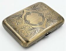 Classic Metallic Double Sided King Cigarette Case Etched Antique Brass picture
