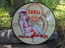 VINTAGE 1956 SHELL MARINE OIL PORCELAIN GAS STATION GASOLINE SIGN 12