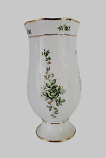 Hollohaza Hungary white porcelain guilded vase green floral 9.5