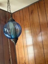1960s 1970s SWAG OPTIC  glass lamp 🛋️🪔BLUE GLOBE  picture