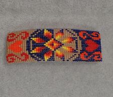 Native American Hand Beaded Barrett Sun Or Flower Hearts W/ Leather Back Signed picture