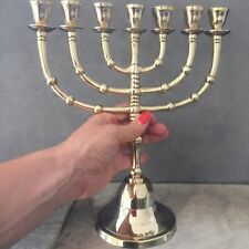 Menorah Gold Color Jerusalem Temple 10 Inch Height 26 Cm 7 Branches Brass L picture