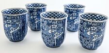 Set of 5 Japanese Porcelain YUNOMI Tea Cup Blue & White Bird & Flower Seto Ware picture