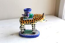 Mexico Made Matte Clay Hand Painted Leopard Candleholder Folk Art Tree of Life picture