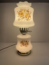 Vintage Hurricane Lamp 3 way- Milk Glass White with Yellow and Brown Flowers picture