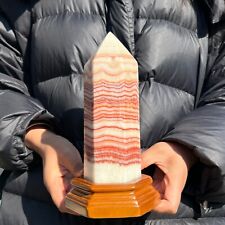 1760g Natural Rhodochrosite Tower Obelisk Point Crystal Mineral Healing+Stand picture