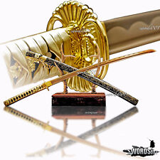 Luxurious Gold Blade Japanese Warrior Sword Samurai Katana Carbon Steel Sharp picture