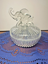Vintage Jeannette Clear Elephant Glass Powder Jar Candy Dish Lidded Trinket Box picture