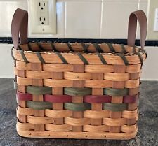 2007 Gorgeous Amish Hand Woven Divided Basket With Handles Wilmot Ohio Red Green picture