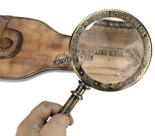 Vintage Beautiful Engraved Hand Magnifying Glass with Leather Case Antique Decor picture