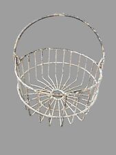 Antique Rustic White Painted Metal Wire Egg Farm Basket with Bail Handle picture