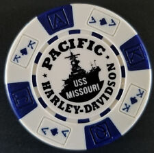 PACIFIC HD~Hawaii ~ USS MISSOURI (White/Blue AKQJ) Harley Davidson Poker Chip picture
