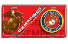 RED MARINE CORPS USA MADE CHROME LICENSE PLATE picture