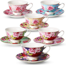 Tea Cups and Saucers Set of 6, Tea Set, Floral Tea Cups (8oz) picture