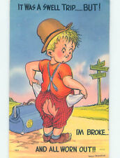 Pre-Chrome comic signed BOY IS BROKE - EMPTY POCKETS AND WORN-OUT PANTS HJ2072 picture