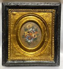 Antique Victorian Original Miniature Floral Painting Gilt & Ebonized Gesso Frame picture