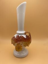 Antique Victorian Steven Williams Glass England Applied Leaves w/Walnut Bud Vase picture