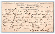 Wall Lake Iowa IA Sac City IA Postal Bank of Wall Lake 1885 Posted Antique picture