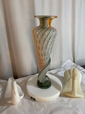 Vintage Preowned Footed Glass Vase/Hand Crafted By Berni picture