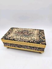 Vintage Floral Tapestry Music Box Plays 