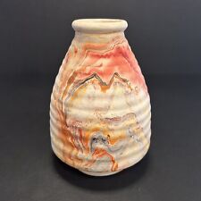 Beautiful Vintage Nemadji Pottery, Green, Brown, Tan And Oranges Swirls. picture