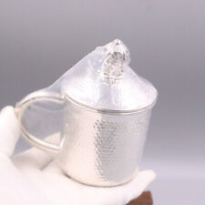Fine 999 Pure Silver Mug Handmade Hammertone Finishes Lid Tea Cup Small Mugs picture