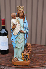 Antique ceramic statue our lady of flanders lion relgiious picture